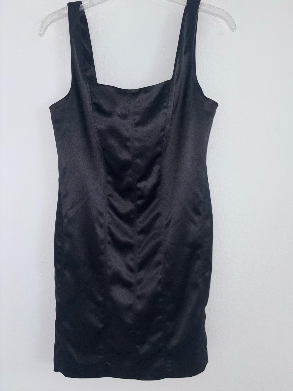 House of Harlow 1960 Black Satin Fitted Pleated Mini Dress
